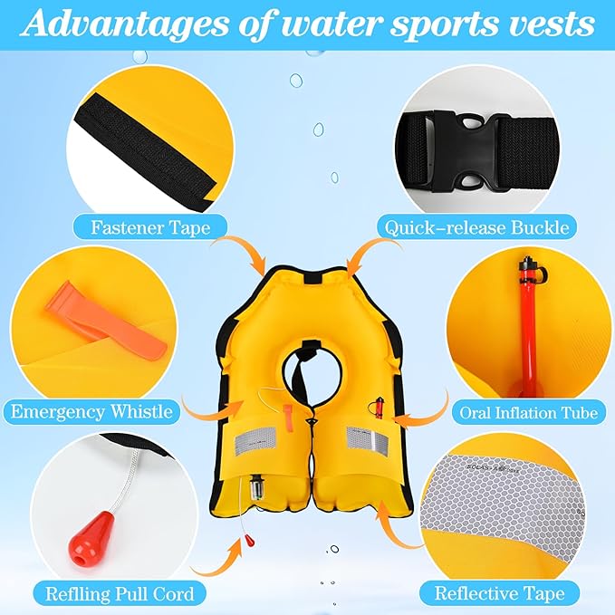 Adult Automatic Inflatable Kayak Vest PFD,Water Sports Vest for Boating Fishing Kayaking SUP Paddleboarding（fit Weight Below 330 lbs）