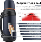 64oz/Half Gallon Large Coffee Thermoses for Travel - Insulated Water Jug Classic Vacuum Bottle with Plastic Cup - 2.0L Stainless Steel Vacuum Insulated Beverage Bottle for Hiking Fishing（Blue）