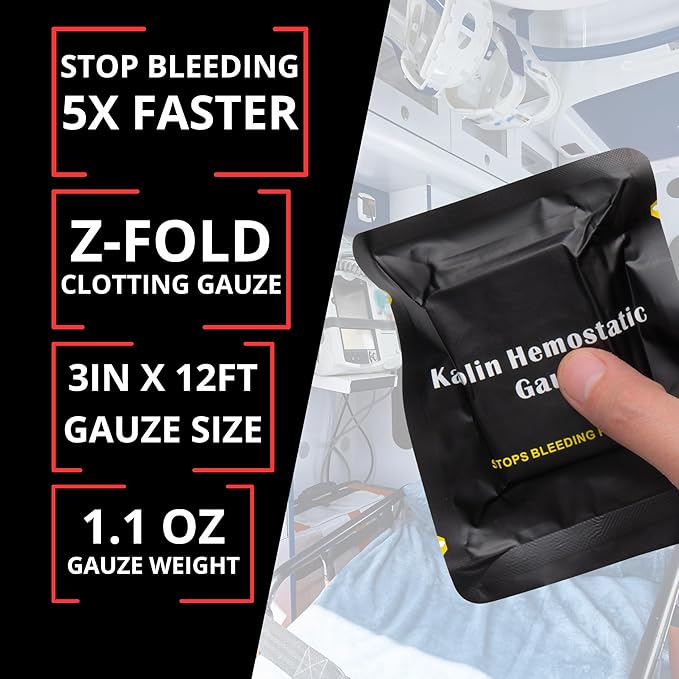 First Aid Advanced Quick Clotting Combat - Flexible Hemostatic - Stop The Bleed kit Faster Wound Packing with Quick Clotting Medical - Survival Kit Supplies - 3" x 12.5' (CT-GAUZE2)