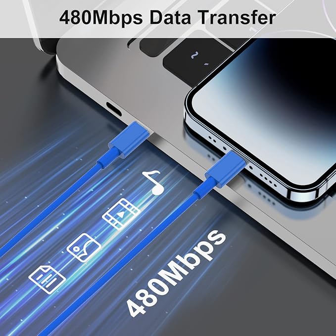 2Pack Blue Fast Charger Cable 6ft [Apple MFi Certified], USB Type C to Lightning Cable 6 Foot Apple iPhone Charging Cord for Apple iPhone 14/13/12 Pro XR XS Max X 8 Plus