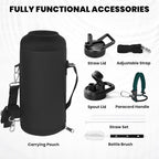 Insulated Water Bottle 87 oz, Triple Wall Vacuum Stainless Steel (Cold for 48 Hrs), Leak Proof & Non-BPA, Modern Water Flask Jug with Paracord Handle & Straw Spout Lids, Dark Green