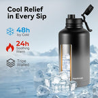 KXIAOCHEN Insulated Water Bottle, Stainless Steel Water Bottle, 2 Lids (Straw and Handle Lid),Wide Mouth Metal Water Bottles Keep Hot and Cold, Double Walled, Thermo Mug, Metal Canteen