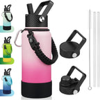 BJPKPK 32oz Insulated Water Bottles with 3 Lids, Paracord Handle & Non-slip Boot, Stainless Steel Metal Water Bottle,Reusable BPA Free Thermo, Tumblers, Cherry