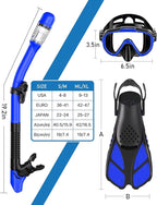 Snorkeling Gear for Adults Men Women,4 in 1 Snorkel Set with Panoramic View Diving Mask Anti-Fog Anti-Leak,Dry Top Snorkel,Fins and Travel Bag for Swimming,Snorkeling and Travel Diving