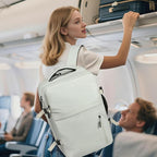 Lay Flat Carry on Travel Backpack, 30L Airline Approved, Fits 16" Laptop, USB-C & USB-A, Water Resistant, Beige