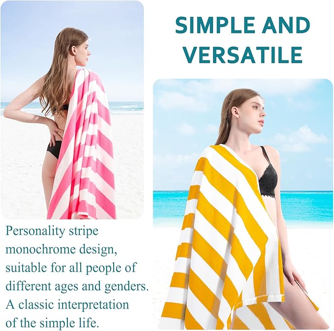 4 Packs Extra Large Bath Towels Striped Beach Towel Set Bathroom Sheets Bulk Oversized XL Big Fluffy Absorbent Microfiber Soft Blanket Turkish Hotel Shower Pool Hot Tub Toallas Baño Grandes Yellow
