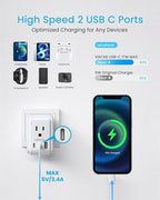 1 Pack Switzerland Travel Plug Adapter, VINTAR Foldable Type J Adapter with 2 AC Outlets，3 USB Ports(2 USB C) for US to Switzerland Rwanda Liechtenstein