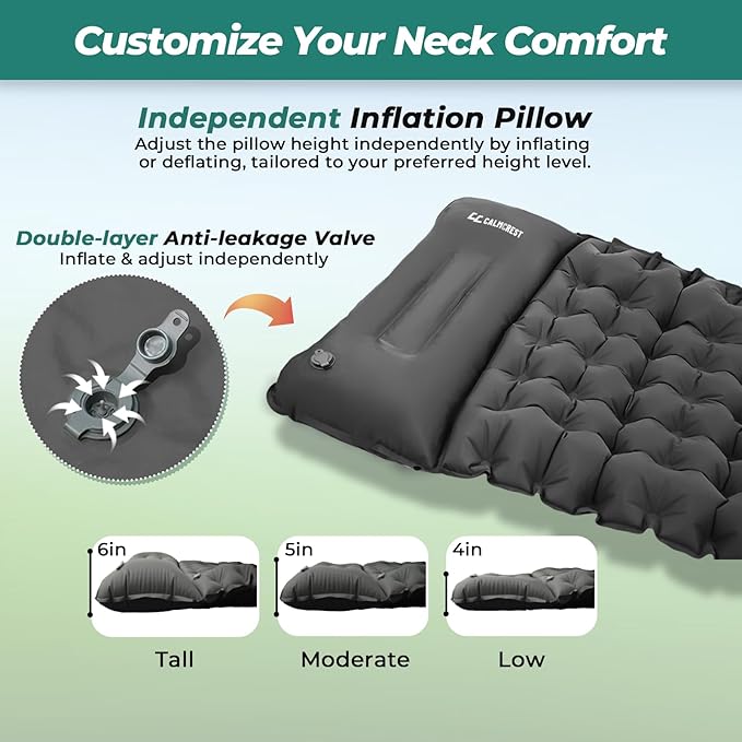 Sleeping Pad for Camping, 4in Thickness Inflatable Sleeping Mat with Adjustable Pillow & Built-in Foot Pump,Lightweight Camping Air Mattress with Waterproof Nylon for Hiking (Grey, Single)