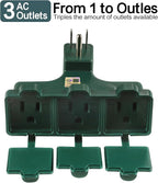 3 Outlet Outdoor Wall Adapter, UL Listed 3-Prong Grounded Outlet Splitter, Weatherproof Heavy Duty Multi Outlet Power Plug Extender with Dust-Proof Cover, Green (1 Pack)