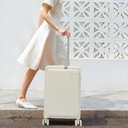 CNCEST 22" Kid's Ride-on Luggage with Foldable Seat,Travel Carry On Trolley Case for Kids,Children's Ride On Top Opening Suitcase with Password Lock (StyleA, White)