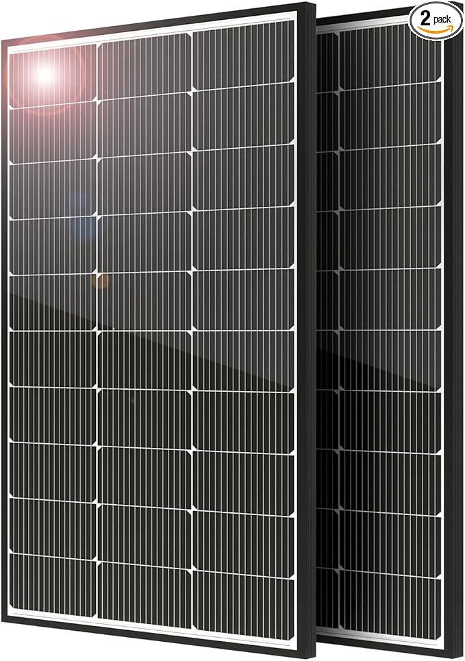 JJN 200 Watt Solar Panel, 2pcs 100W 16BB N-Type High Efficiency 12 Volt Solar Panels, 25% High Coversion Rate Solar Module PV Charge for Boat Rooftop Caravan and Other Off-Grid System