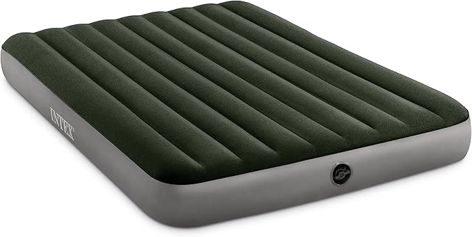 Intex 64779E Dura-Beam Standard Prestige Air Mattress: Fiber-Tech - Queen Size - Hand-Held Battery Pump - 10in Bed Height - 600lb Weight Capacity