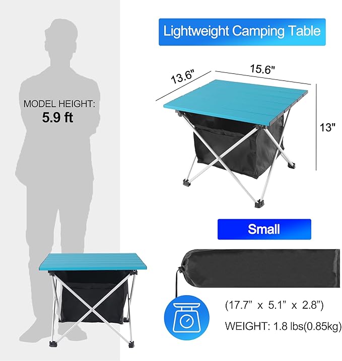 Grope Portable Camping Table Ultralight Aluminum Camp Table with Storage Bag,Beach Table for Sand with Carrying Bag,Prefect for Outdoor,Picnic,BBQ,Cooking,Festival (Blue with Storage Bag-S)