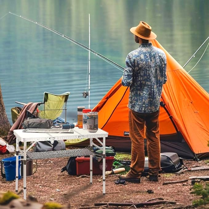 Folding Camping Table, 35''L x16''W Camp Aluminum Table with Adjustable Height Legs, Indoor Outdoor Lightweight Portable Folding Dining Table for Camp Picnic Beach Cooking 3Ft（3 Heights 10"/20"/27"）