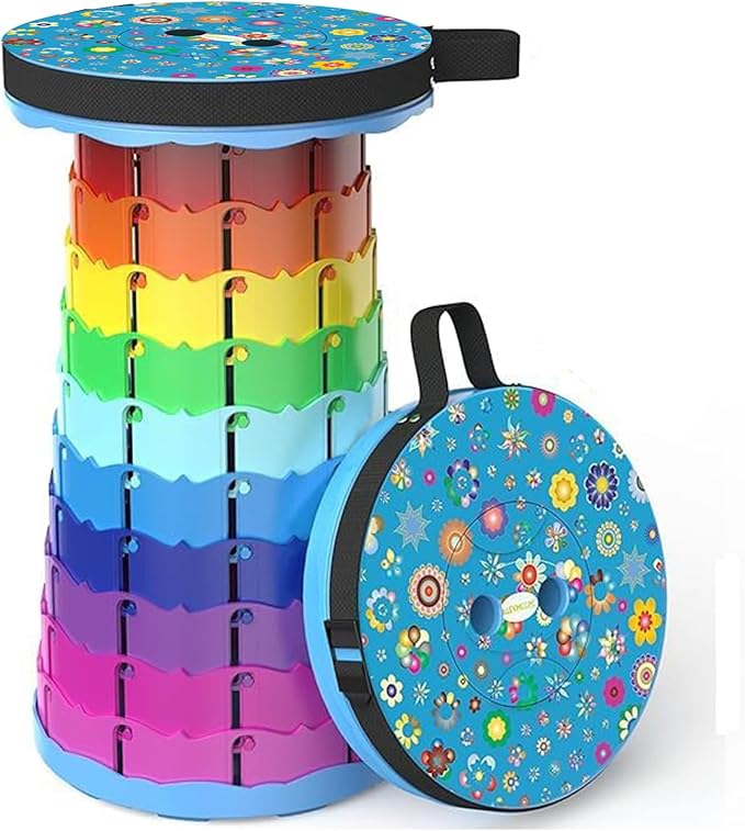 ALEVMOOM Upgraded Portable Collapsible Folding Stool Retractable Telescoping Stool for Adults Sturdy Capacity 440lbs Camping Chair for Outdoor Hiking Garden BBQ