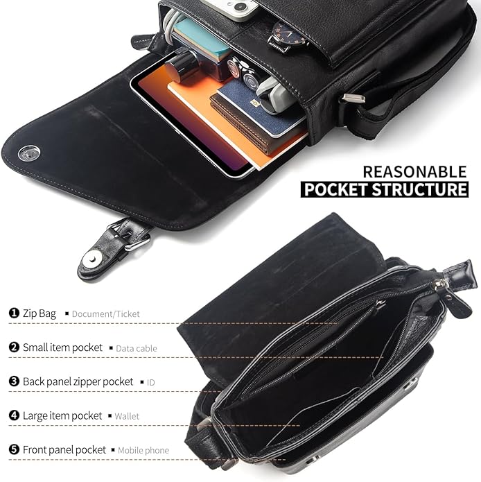 Augus Men's Leather Messenger Bag Shoulder Crossbody Backpack Bags Purse for Women Vintage Anti-Theft Waterproof Casual