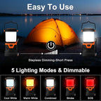 LED Camping Lantern Rechargeable,1000LM, Easy to Carry with 5 Ligth Modes, IP44 Waterproof Battery Powered Perfect for Power Outages for Power Outages, Hiking, Campsites, Emergencies(2Pack)