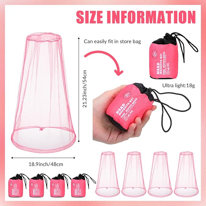 HESTYA 4 Pack Mosquito Bug Net Mesh for Head Mosquito Head Net Face Neck Fly Netting Hood from Insect Bugs Gnats for Outdoor