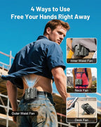 BLAVOR Portable Waist Fan, 5 Speeds Rechargeable Fan with Bluetooth Speaker & Flashlight, 40H Runtime, 16000RPM Strong Airflow, Personal Cool Clip Fans Under Shirt Belt for Outdoor, Work, Camping