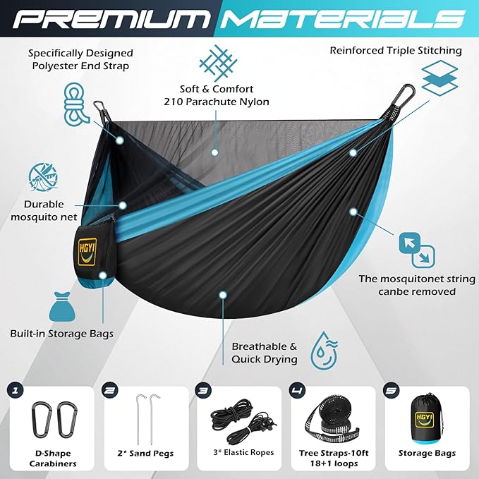 Camping Hammock Mosquito Net,Double & Single Portable Hammocks Hammocks with 2 Tree Straps,Hammock Tent for Travel Camping,Camping Accessories for Indoor Outdoor Hiking Backpacking Backyard Beach