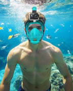 Full Face Snorkel Mask for Adults with Dry Top System 180 Degree Panoramic View Snorkeling Gear with Camera Mount Safe Breathing Anti-Leak Anti-Fog