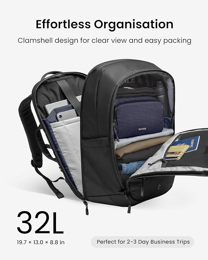 tomtoc Laptop Backpack 32L, Large Business Work Bag Fits 15.6-16 Inch Laptop, Water-Resistant Durable Computer Travel Backpack for Business Trip, Weekend Getaway