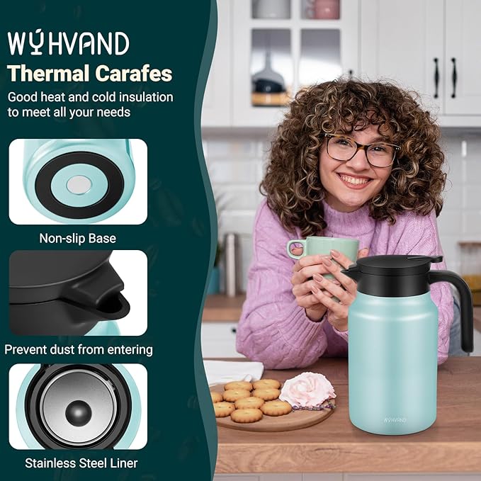 51Oz Thermal Coffee Carafes For Keeping Hot/Cold, Stainless Steel Coffee Carafe, Dustproof Insulated Water Carafe for Party/Home,Blue