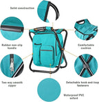 Kikerike Backpack Stool Cooler Chair Heavy Duty 400 LBS Max Load Portable Lightweight Stool Backpack Folding Fishing Cooler Seat for Camping Hunting Fishing - Blue-Green