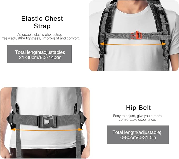 60L Lightweight Internal Frame Backpacking Hiking Backpack with Rain Cover for Men Women, Large Camping Backpack, Black