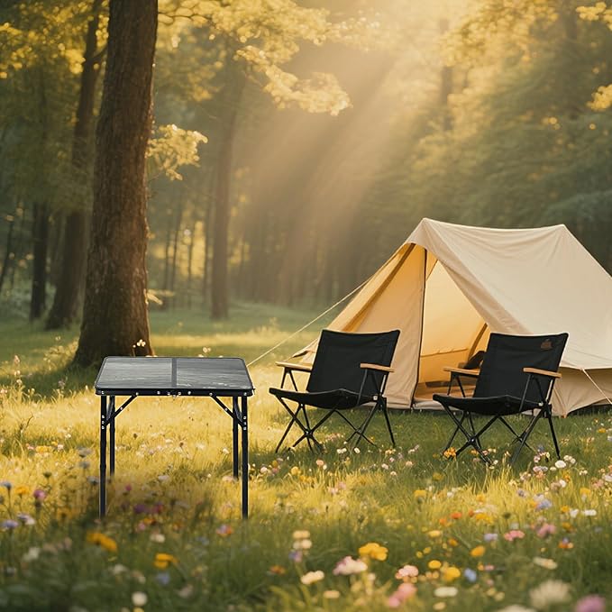 Small Folding Camping Table, 2ft Portable Picnic Table Aluminum 24" x 16", 3 Adjustable Heights Portable Lightweight Table Dining for RV, Picnic, Beach (Black Lava)