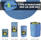 TECEUM 5/32" Paracord Rope 1000 – 1000ft / 200ft / 100ft / 50ft – Tactical Parachute Cord 4mm – 45+ Colors – Nylon String for Survival & Camping Gear – Stripe Cord for Survival – Utility Rope