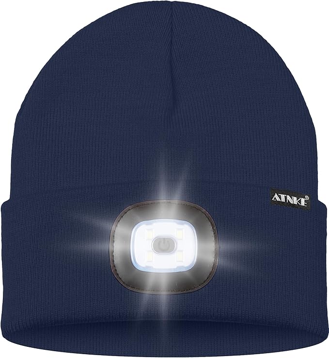 ATNKE LED Lighted Beanie Hat,USB Rechargeable 4 LED Running Headlamp Bright Cap with The Light Gifts for Men and Women