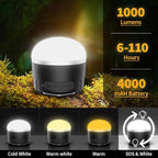 Rechargeable LED Camping Lantern 1000LM,Portable Tent Lights with RGB Color,IP65 Waterproof Camping Lights,Magnetic Base,4000mAH Emergency Hanging Light for Power Outages,Hiking,Tent,Outdoor,Home