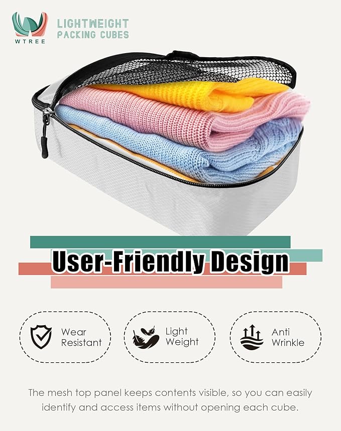 WTREE 4-Piece Packing Cubes Travel Accessories Set for Suitcases - Luggage Organizer Bags with Double Zipper - Mesh Top - Small/Medium/Large/Slim - Beige