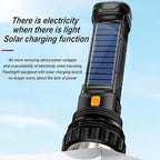 Solar/Rechargeable Multi Function 1000 Lumens LED Flashlight, with Emergency Strobe Light and 1200 Mah Battery, Emergency Power Supply and USB Charging Cable, Fast Charging (1PC)