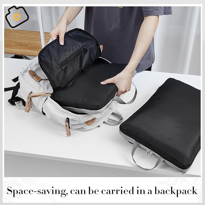 Hosuly 6 Pcs 17.3 x 12.6'' Compression Packing Cube Bag Extra Large Travel Expandable Space Saving Organizers XL for Luggage Storage(Black)