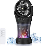 Misting Fan Portable Camping Fan 42800mAh Battery Powered with Remote Control, RGB Ambient Light with 2L Bucket, Battery Indicator, 120° Auto Oscillating, Timing Function, Grip Handle
