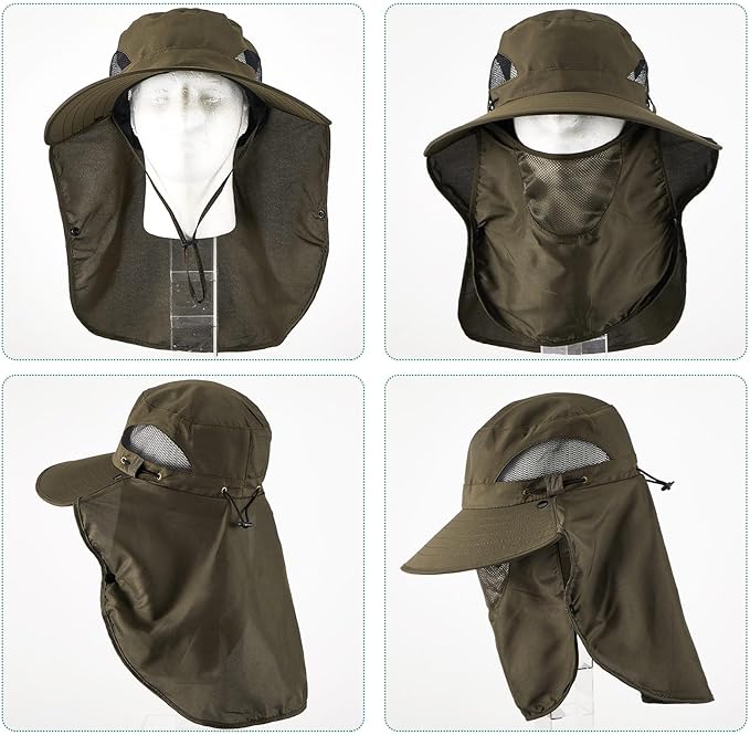 Cuffbow 3 Pcs Sun Hat for Men Women with Neck Flap Breathable Wide Brim Bucket Hat UV Protection UPF 50+ Fishing Hiking