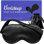 Umisleep 100% Pure Mulberry Silk Sleep Mask, 22 Momme 6A Soft & Smooth Fibers, Breathable Eye Mask for Women & Men, Better Light Blocking Sleeping Mask with Travel Pouch, Adjustable Blindfold, Black