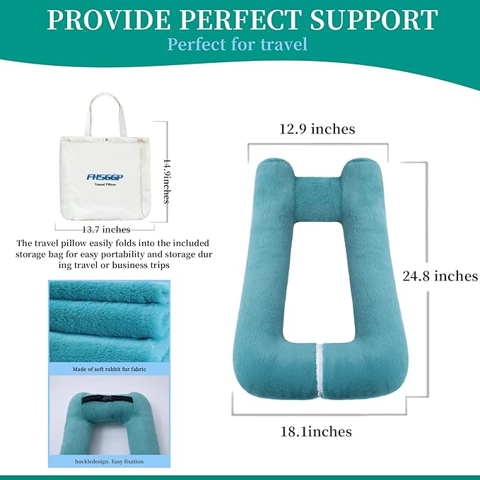 Travel Pillow Upgraded Version of Aircraft Travel Neck Pillow with Storage Bag, Sleep Pillows for Travel by Train, Car, or Plane, Supporting The Head and Body, Travel Pillow for Kids