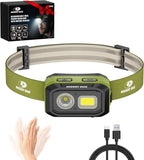 Mossy Oak 600 Lumens LED Headlamp, Dual Power Source, Motion Sensor Head Lamp with Magnetic Base, Stepless Dimming, Memory Mode for Camping, Running, Hiking