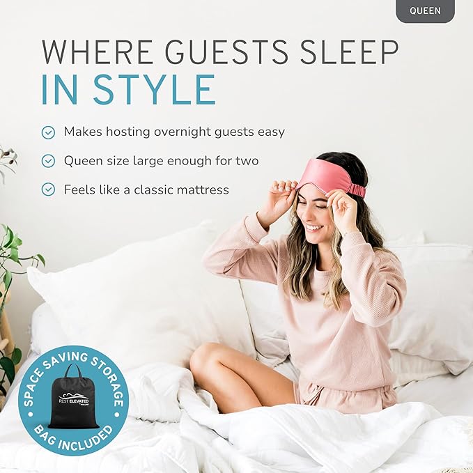 RestElevated Luxury Pillow Top Queen Size Air Mattress with Built in Pump | 20" Raised Height with Coil Beam Support | Adjustable Blow Up Air Bed | for Home, Guests and Camping [Black with Cream Top]