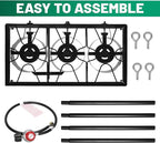 Outdoor Camping Stove, 225000 BTU, Propane Gas Cooker with Detachable Legs, High Pressure 3 Burner, 30 PSI Regulator