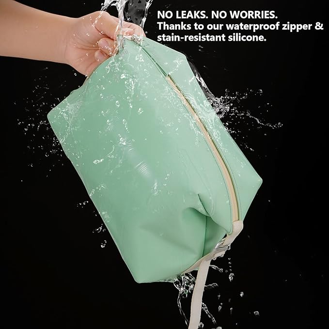 Vomgomfom 3L 6.5 Inch Silicone Toiletry Bag, Waterproof Leakproof Travel Cosmetic Organizer, Adjustable G-Buckle Compression Dopp Kit, Foldable Makeup Bag for Women & Men, Green