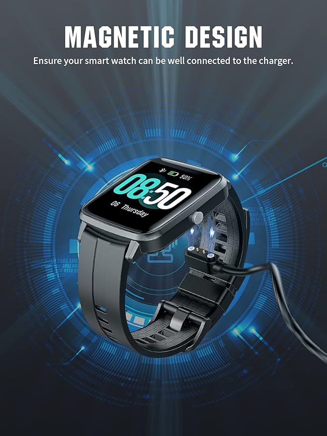 TiMOVO 3.3FT Smart Watch Charger Compatible with YAMAY Letsfit VeryFitPro, Magnetic USB Smartwatch Charging Cable for Willful SW021 SW023 SW025/Umidigi Uwatch 3S 3 2 2S, Black