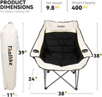 Oversized Camping Chair, Portable Folding Padded Camping Chairs with Cup Holder and Carry Bag, Heavy Duty Outdoor Camping Chairs for Adults, Up to 400Lb, for Fishing (Black-2 Pack)