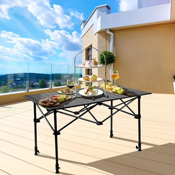 Night Cat Foldable Camping Table: Outdoor Table with Storage Basket