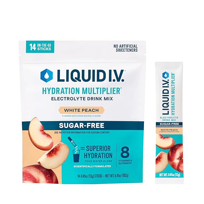 Liquid I.V.® Hydration Multiplier Sugar-Free - White Peach | Electrolyte Powder Drink Mix | 1 Pack (14 Servings)