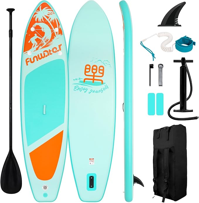 FunWater Inflatable Stand Up Paddle Board with Premium SUP Paddleboard Accessories, Anti-Slip EVA Deck, 11'/10'6'' Paddle Boards for Adults & Youth of All Skill Levels