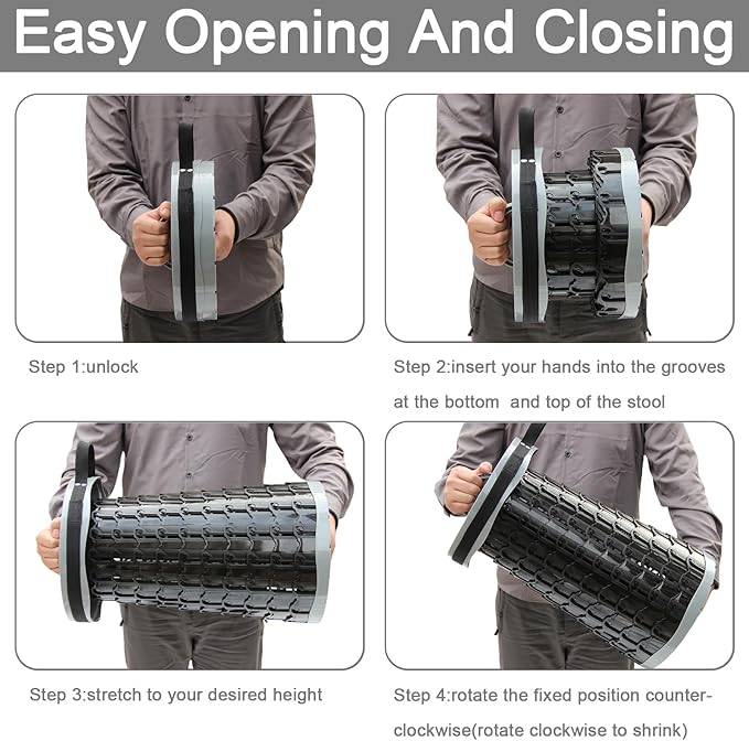 Upgraded XXL Collapsible Stool with Cushion,19.7"H-11.8"D Telescoping Folding Stool for Adults,More Sturdy Portable Camping Stools with Load Capacity 1000lbs for Outdoor,Garden,Fishing,Hiking